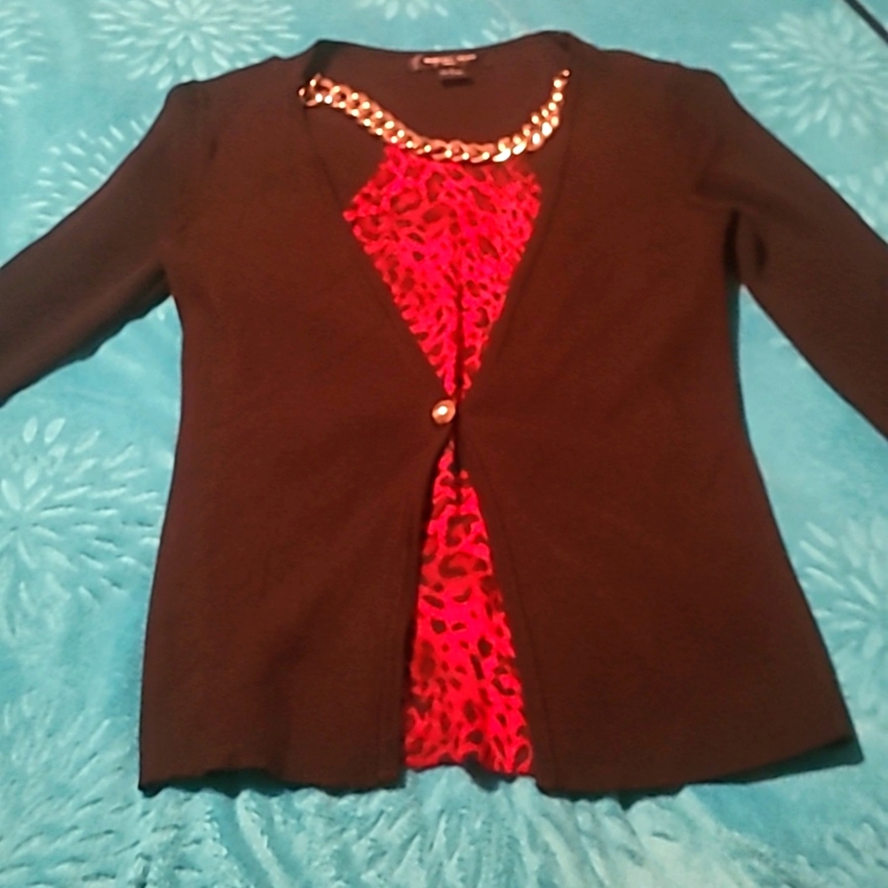 August silk knits black and red cheetah print long sleeve sweater.Size Large